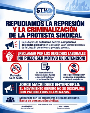 REPUDIO AL ACCIONAR POLICIAL CONTRA DELEGADOS DEL SUBTE
