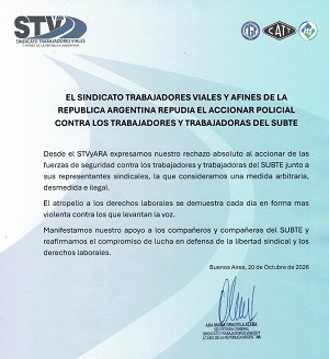 REPUDIAMOS EL ACCIONAR POLICIAS CONTRA LOS TRABAJADORES DEL SUBTE